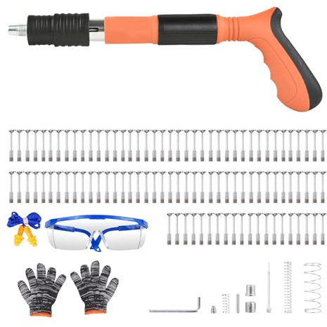 Portable Manual Nailer Staplers - Woodworking and Decoration Integrated Air Nailer, 4 Gears Steel Nail Gun with Nails for Red Brick Walls, Concrete Walls, 8mm Aluminum Alloy, Wooden Boards