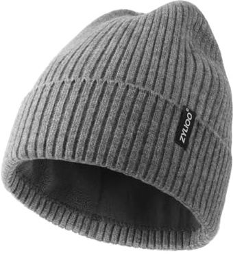 Zylioo XXL Beanie for Big Heads, Thermal Fleece Lined Winter Hat Gray