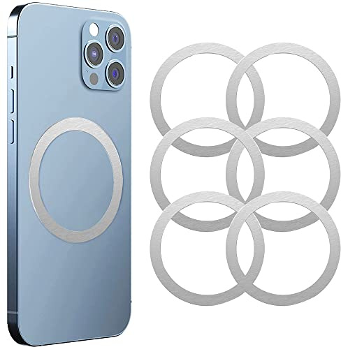 Kinizuxi Mag Safe Ring 6Pack,Universal Magnetic Conversion Kit Mag Safe Sticker Compatible with iPhone 15/14/13/12 Series,Galaxy S23/S22/S21 and More, Mag Safe Accessories-Silver