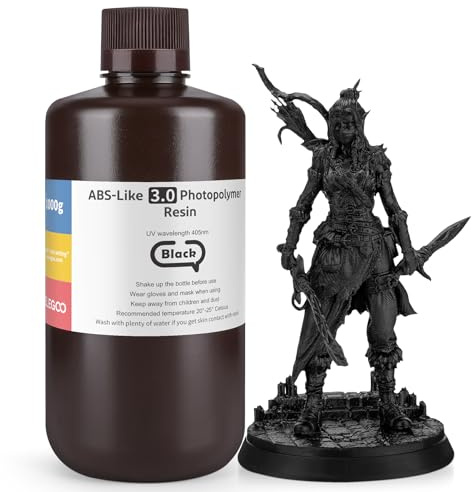 ELEGOO 405nm ABS-Like Resin 3.0, UV-Härtendes 3D Resin Schwarz 1000g | Hohe Präzision, nicht spröde, verbesserte Festigkeit und Zähigkeit für LCD/DLP 3D-Drucker Photopolymer-Harz