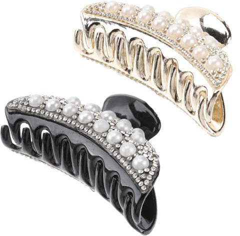 Angoily Pearl Hair Clip 2Pcs Rhinestone Claw Clips for Women and Girls Thick Thin Hair Strong Hold Styling Accessories