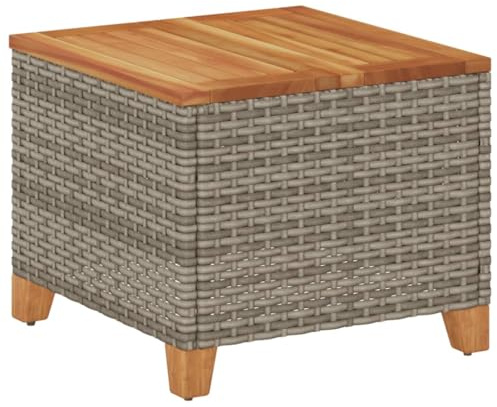 vidaXL Gartentisch Grau 45x45x37 cm Poly Rattan Akazienholz