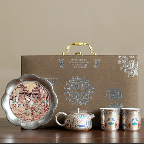 Service à thé vintage unique, en céramique et argent, 1 théière, 2 tasses, 1 dessous de plat, 1 coffret cadeau, ensemble de tasses à café de luxe, tasse à boire noble pour les grands-parents,