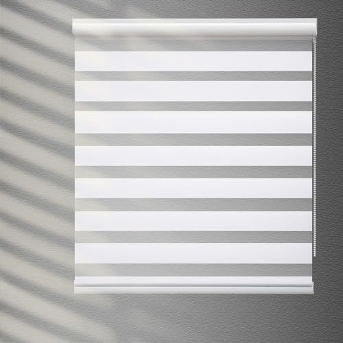 YIIBAII Day and Night Roller Blinds Zebra Blinds Blackout or Translucent Vision Roller Shades for Windows and Doors（W 50cm x L 150cm,White）