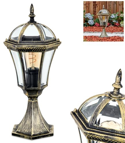 HOFSTEIN Sockelleuchte Lavajo, Sockellampe aus Metall/Glas in Schwarz/Gold/Klar, Wegeleuchte im Vintage/Antik/Landhaus-Design für Garten/Außenbereich/Terrasse/Hof, Höhe 45 cm, E27, IP44