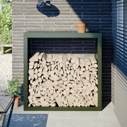 Homgoday Brennholzregal Kaminholzregal Metall Brennholzregal Außen, Feuerholzregal Holzunterstand Holzlager Brennholzlager Holzlager Kaminholzständer Grün 100x40x100 cm Stahl