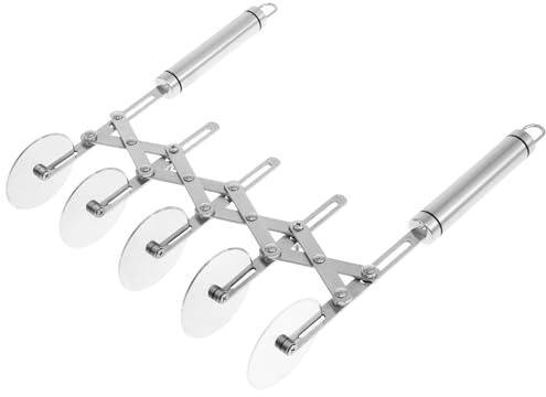 5 Wheel Pizza Cutter Stainless Steel Pastry Cutter Wheel Adjustable Blade Spacing Multi-Wheel Dough Divider Pastry Wheel Cutter Pastry Knife Baking Cutter for Pizza, Bread and Cakes