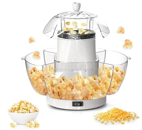 DOJOEUU Machine à Pop-Corn électrique, Machine à Pop-Corn 1200 W avec 4 boîtes, capacité de 70 g, Machine à Pop-Corn One Touch, sans Huile, Chauffage Rapide, Machine à Pop-Corn à air Chaud pour fêtes