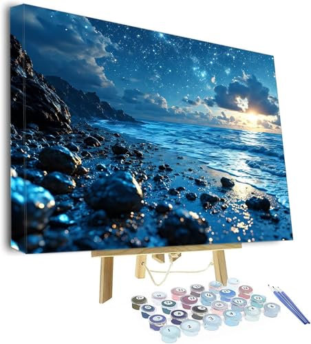 Malen Nach Zahlen Erwachsene, Strand Paint by Numbers Adult, Szene DIY Handgemalt Ölgemälde Mit 3 - Pinseln und Acrylfarbe Knitterfreie Leinwand Kit, Wand Deko Bilder Ohne Rahmen, 50x40cm P-677