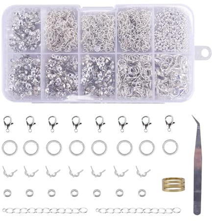 Zythrem 902 Pezzi Kit Fermagli per Gioielli, Chiusure per Braccialetti, Anellini Salto, Chiusure per Collane, Portachiavi Clip Ganci per Collane Bigiotteria Fai da Te, Argento