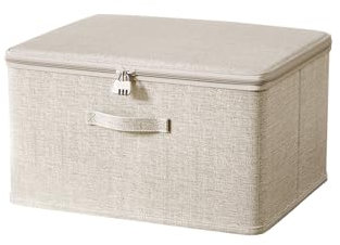 ACESOME - Scatola con serratura, in tessuto, cotone e lino, richiudibile, per vestiti e giocattoli (1, 30 x 20 x 14 cm)