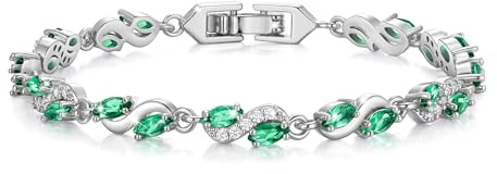 Ever Faith Gorgeous Green Marquise Cubic Zirconia Elegant May Birthstone Wave Wedding Party Jewellery Bridal Prom Tennis Bracelet for Women Bride