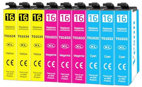 Veson 16XL Druckerpatronen Kompatibel für Epson 16 XL Patronen für Epson Workforce WF-2630 WF-2760 WF-2660 WF-2510 WF-2650 WF-2540 WF-2530 WF-2750 WF-2520 WF-2010 (3 Cyan, 3 Magenta, 3 Gelb)
