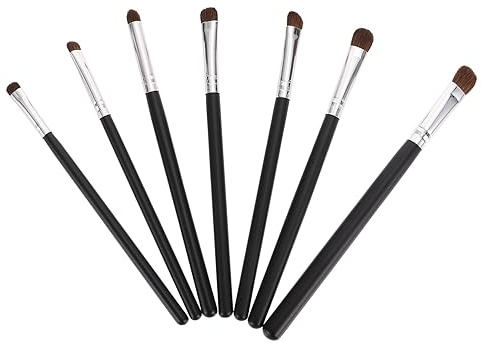 Veemoon Lot De 7 Pinceaux De Maquillage Pour Yeux Taille Standard, Poils Naturels De Martre, Manches Noirs Et Embouts Argentés, Maquillage Précis Des Paupières Pour Femmes Étui De Rangement
