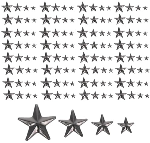 200 tachuelas de estrella para ropa, remaches de estrella de hierro para tela, ropa punk rock, manualidades, pulseras de cuero (5 mm, 10 mm, 15 mm, 20 mm) (negro)