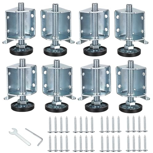 OwnMy Adjustable Corner Leveling Feet Heavy Duty Furniture Levelers Legs for Uneven Floors, 4 Left and 4 Right Workbench Cabinet Leveling Feet Table Leg Brackets for Shelves, Wardrobes, Beds