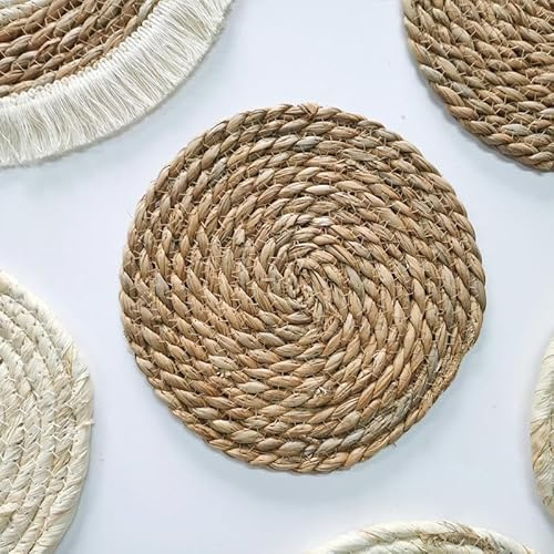 Manteles individuales redondos de jacinto de agua natural, 24 cm, paja trenzada, accesorios ecológicos para mesa de comedor, juego de 4 elegantes manteles individuales tejidos