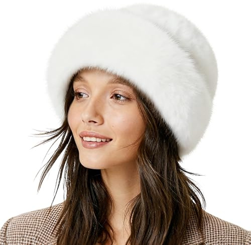 Cappello Invernale Pelliccia Sintetica, Berretto Sintetico da Donna, Hat Pelliccia Sintetica, Cappello da Pescatore Invernale, con Pelo, per Viaggi Sci Escursionismo Casa (Bianco)