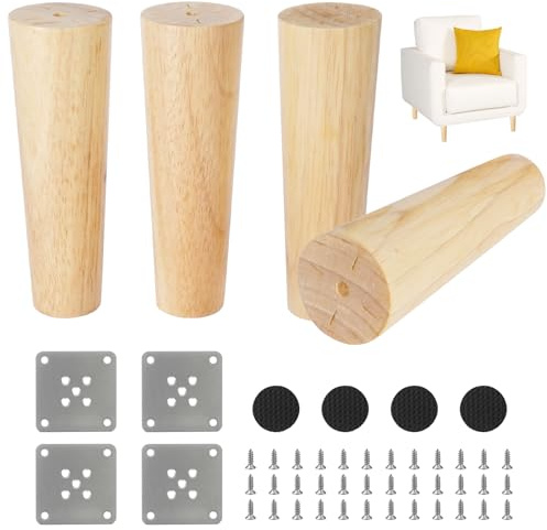 SUPRBIRD 4 Stück Massiv Eiche Konische Möbelfüße,15 cm Holz Tischbeine,Sofafüße,Bodenfüße mit Montageplatte & Schrauben,Möbelfüße, die Sich für Sofas, Betten, Schränke & Tische eignen