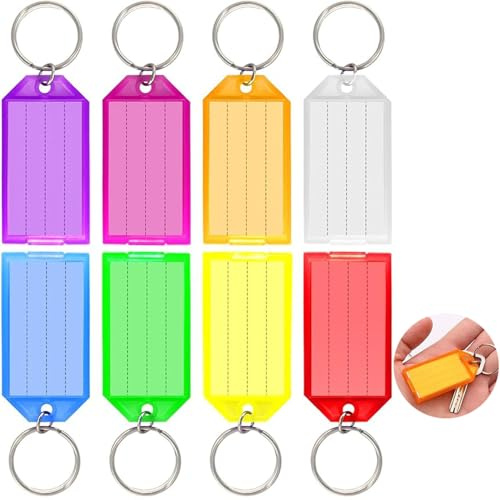 24 Pièces Porte-clés en Plastique avec Étiquettes en Papier Vierge, Couvercles Transparents et Anneaux Fendus Identificateurs Personnalisables pour Clés Animaux Domestiques et Bagages Lot de Porte