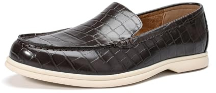 Allthemen Mens Slip-On Leather Loafers Shoes Crocodile Printed | Mens Casual Solid Penny Boat Shoes PU Upper Round Toe Comfortable Walking Moccasins