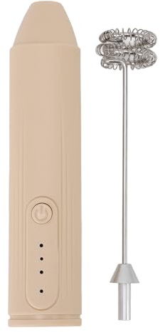Yechiry Espumador de Leche, Fabricante de Espuma Eléctrico de Mano, Batidor de Acero Inoxidable Desmontable Recargable, Ideal para café, Batido, Huevo, Capuchino (Beige)