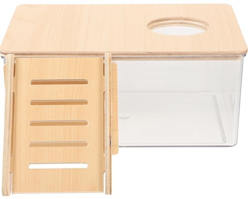 DECHOUS Hamster Sandbad Transparent Acryl Sandbad und Badewanne mit Holzleiter für Kleine Haustiere Wie Goldhamster und Meerschweinchen Langelebig Leicht zu Reinigen und Toilette