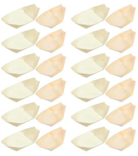 TOVINANNA 200 Platos Desechables de Madera de Pino para Sushi y Postres Tamaño 85X6 CM y 14X8 CM Mini Barquitos para Servir Aperitivos y Catering Bandejas Ecológicas para Eventos y