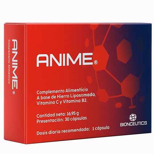 ANIME® Suplemento Hierro Liposomado con Vitamina C y B2, 100% Natural | Suplemento Hierro Alta Absorción para Anemia y Déficits de Hierro | Aumenta Hemoglobina y Reduce Fatiga | 30 cápsulas naturales