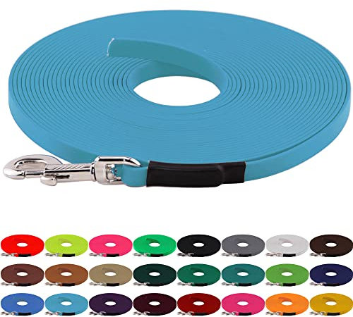 LENNIE BioThane Schleppleine, 9mm, Hunde 5-15kg, 20m lang, ohne Handschlaufe, Cyan/Türkis, genäht