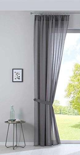 Gardinenbox Nizza - Tenda in Voile di Cotone, Semi-Voile, Trasparente, con Passante per Tenda e Passante, 100% Poliestere, Grigio, 254 x 135 cm