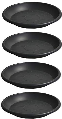 HAC24 4er Set Blumentopf Untersetzer Eckig Rund Pflanztopf Blumenkübel Schale Kunststoff Pflanzkasten Pflanzschale Anthrazit (Rund 39cm)