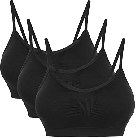 Vertvie Dam stretch utan bygel, push-up-, yoga-, sport-bh, uppsättning för fitnessträning, stoppning, 2-pack / 3-pack, 3 svart, M