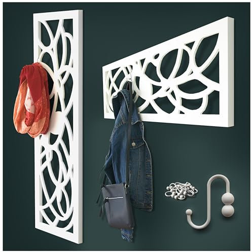 harvestcomfort Garderobenpaneel - Wanddeko [112cm*35cm] Zusätzlicher Platz im Flur - Wandgarderobe-Paneel aus Holz Weiß Matt | Ergänzen Sie noch heute Ihre Garderobe-Möbeln im Flur