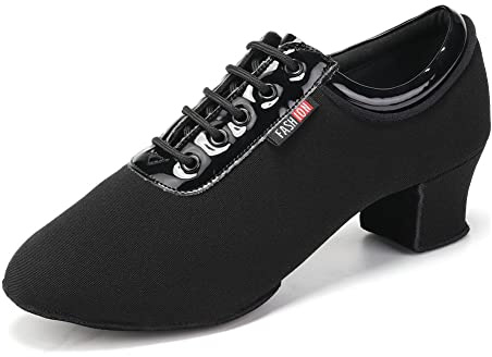RUYBOZRY Latinska dansskor Kvinnor och Herrar Salsa Dansskor Balsal med Skosnören,601-Svart-2MD-5.5,EU39