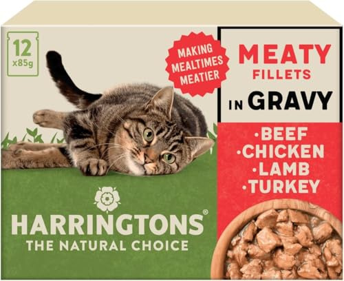 Harringtons Complete Wet Pouch getreidefreies, hypoallergenes Katzenfutter für Erwachsene, Fleisch in Soße, 72x85 g, für Rind, Huhn, Lamm und Truthahn, Making Mealtimes Meatier
