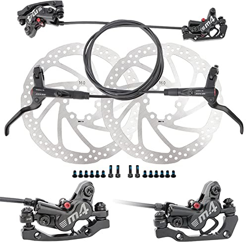 JFOYH 4-Piston MTB Hydraulic Brake Set with 160mm Floating Disc Rotors, Front and Rear Hydraulic Disc Brake Kit for MTB(Pre-Bled, Left-Front/Right-Rear)