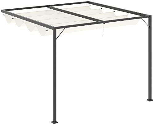 Outsunny Pergola Pavillon 3 x 3 m Gartenpavillon BBQ-Pavillon mit Stoffdach Terassenüberdach wetterfest Wand Anbau Metall Polyester Cremeweiß