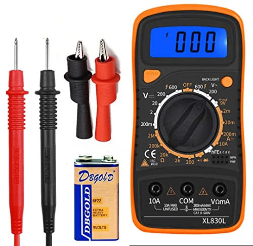 Digital Multimeter,2000 Counts Voltage Tester,Volt Ohm Amp,Multi-Meter Tester AC/DC Voltmeter DC Current, Diode and Resistance,Dual Fused for Anti-Burn, with Test Leads Backlight LCD Screen
