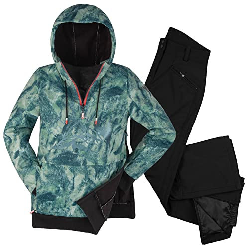 Killtec leichter Damen Skianzug - mit 10.000 mm Wassersäule - Windbreaker Hoodie Grün schattiert - Funktionshose Schwarz - Größe 44