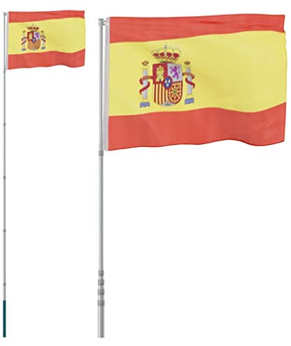 vidaXL Mástil y bandera de España aluminio 5,55 m, bandera nacional, asta de bandera, palo de bandera, bandera, mástil de bandera