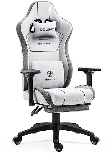 Dowinx Gaming Stuhl Stoff mit Taschenfederkissen, Ergonomischer Gaming Sessel mit Massagefunktion, PC Bürostuhl Groß und Hoch mit Fußstützen XXL, Grau