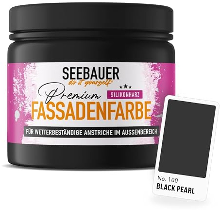 SEEBAUER diy Silikonharz-Fassadenfarbe Schwarz 300ML für Außen (No. 100 Black Pearl) Selbstreinigende Fassadenfarbe mit Lotuseffekt - Geeignet für Putz, Mauerwerk und Beton