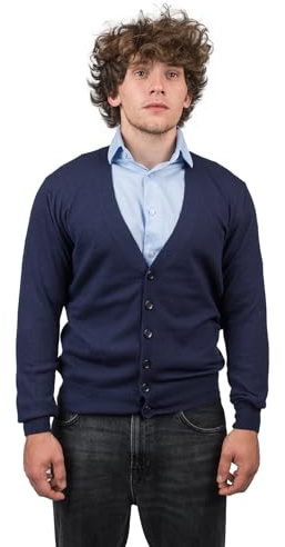 Dalle Piane Cashmere - Chaqueta de punto de cachemira mixta, fabricada en Italia - Hombre, azul, M
