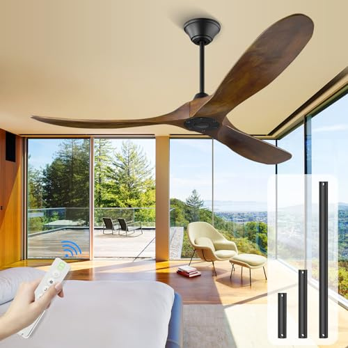 MSHENUED Modern Wood Ceiling Fan with Remote, 52 inch Outdoor Ceiling Fans for Patio, 3 Propeller Blades Ceiling Fan, Noiseless 1/2/4/8 Timing, DC Motor for Winter/Summer,Indoor/Outdoor