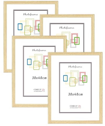 CHELY INTERMARKET, Marco de fotos de madera MOD-254 (Pack 4 unds), hecho madera sólida, grosor de molduras de 2 cm. (Haya, 30x40 cm)