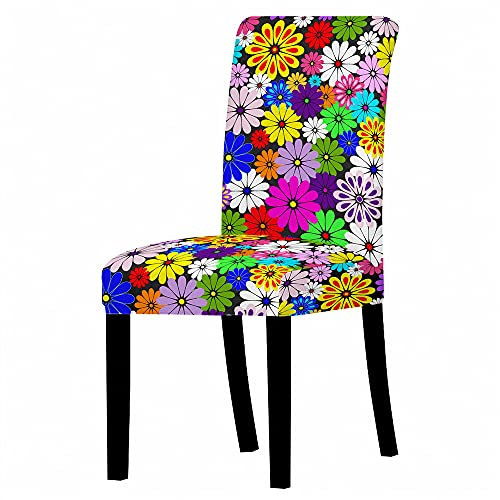 Smed Stuhlhussen Bunte Blumen Stuhlüberzug Weich Spandex Stuhlhussen Schwingstühle Stuhlbezug Waschbar Stuhl überzug Abnehmbare Stuhlbezüge mit Gummiband Hussen für Stühle Stuhlhussen 8er Set