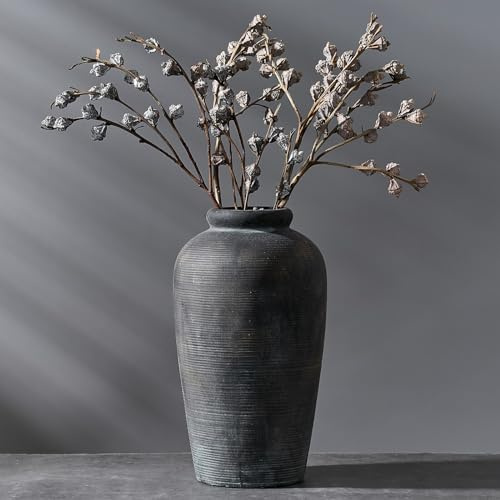 Vaseking Large Ceramic Rustic Vase, 11 inch Minimalist Decorative Farmhouse Tall Vase for Home Decor, Living Room, Shelf Decor, Enterway, Wedding, Table Decoration, Bronze