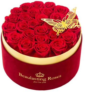 Beaulasting 27-Piece Forever Flowers Roses in a Box Preserved Roses for Her Mother's Day Birthday Flowers for Her Mom Women Wife Valentine's Day (Red)