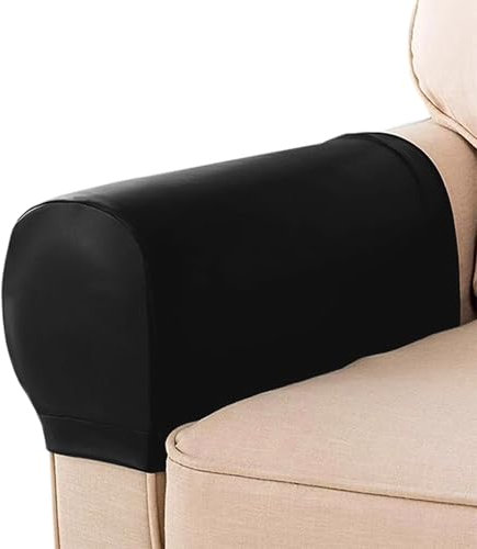 XXIUDEE Sesselschoner, Sofa-Armlehnenbezüge, Set mit 2/4/6, wasserdichte Leder-Stuhlarmkappen, Möbelschoner, Schonbezüge für Sofas, Büro, Zuhause (4 Stück, schwarz)